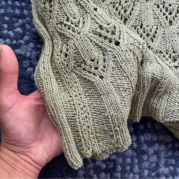 🌿 CASUAL GREEN CROCHET KNIT SHIRT SLEEVE TOP! - Picture 10 of 10